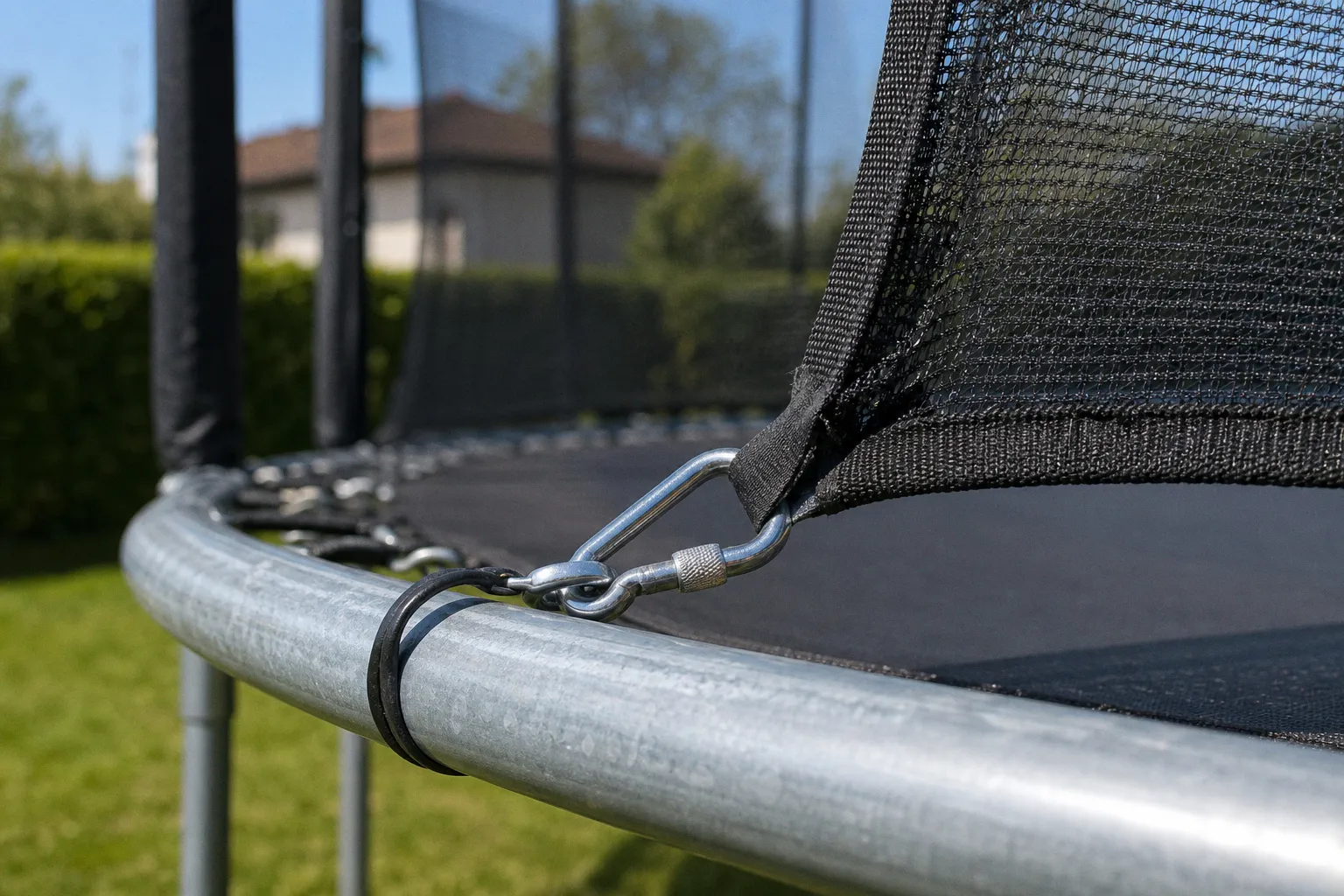 Filets de protection pour trampoline : quatre systèmes de fixation testés