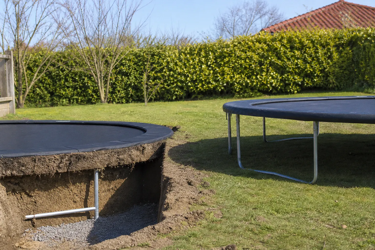 Trampoline enterré vs sur pieds : nos tests de solidité